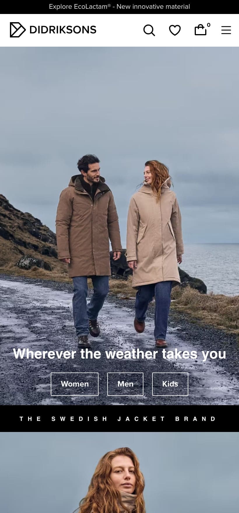 Didriksons online store on mobile